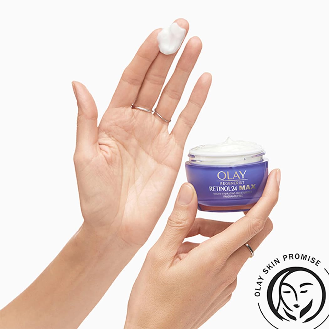 Olay cream applied to forehead demonstrating quick absorption and hydration