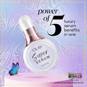 Olay serum drops on hand demonstrating lightweight, fast-absorbing texture