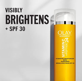 Olay side label ingredients view showing key actives vitamin C and peptides