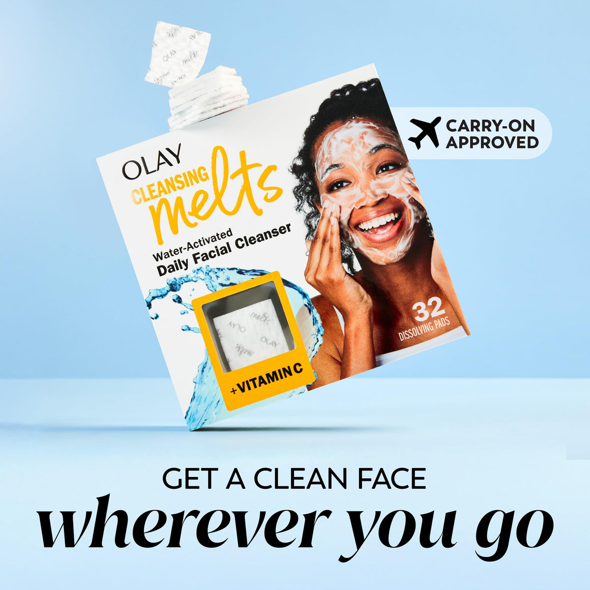 Olay pads on bathroom counter with citrus décor showing fresh scent benefit