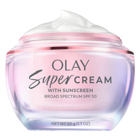 Olay jar front view showing label and compact 1.7 oz size benefit