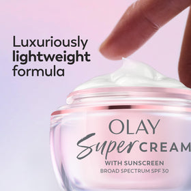 Olay jar beside common items for scale and travel-friendly benefit