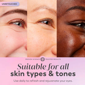 Olay Super Eye Serum being gently patted under the eye demonstrating non-greasy application