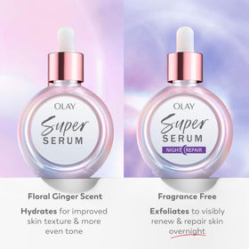 Olay applying serum to face demonstrating nightly routine benefit