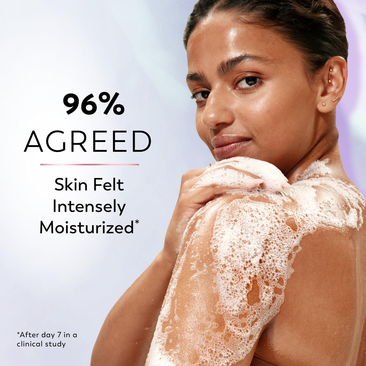 Olay in-shower scene demonstrating gentle cleanse and hydration