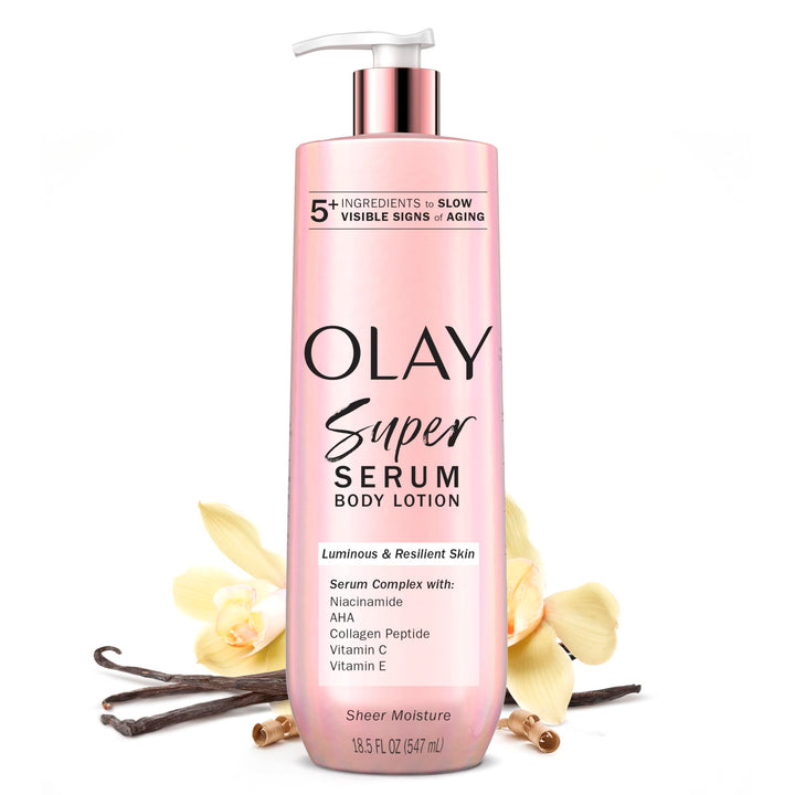 Olay front bottle shot showing packaging and 24hr hydration benefits