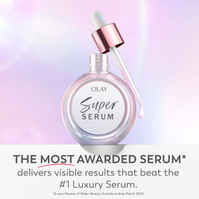 Olay serum paired with Super Cream with Sunscreen illustrating daytime protection benefit
