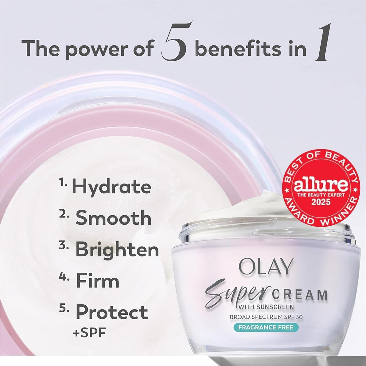 Olay cream texture close-up demonstrating lightweight, fast-absorbing hydration