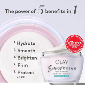 Olay cream texture close-up demonstrating lightweight, fast-absorbing hydration