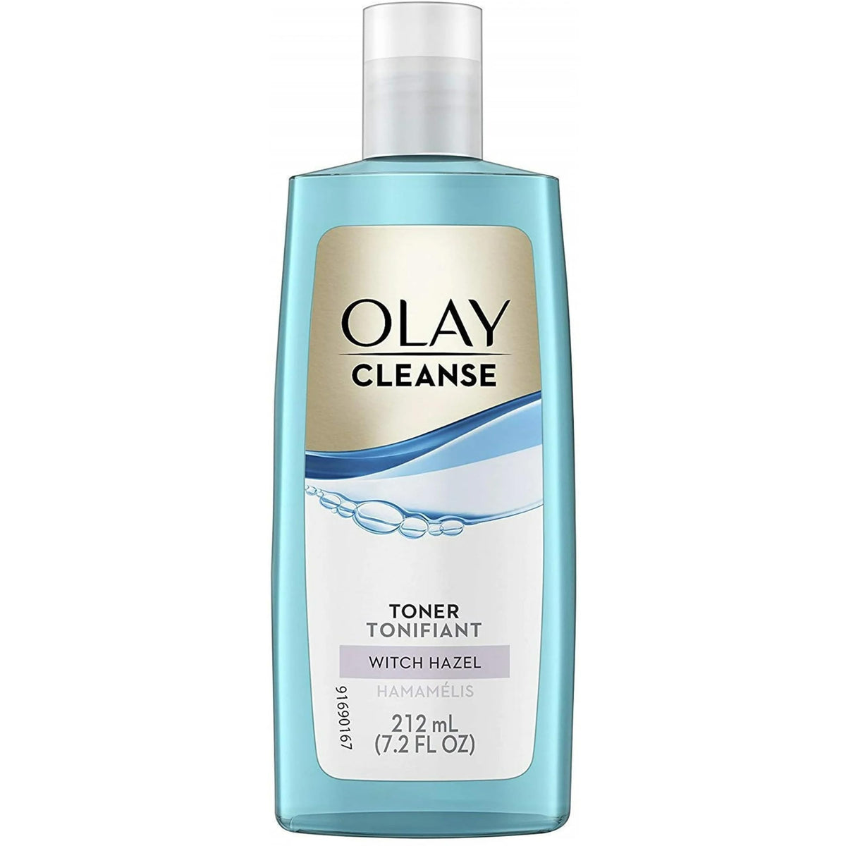Close-up of Olay label detail highlighting ingredients and benefits