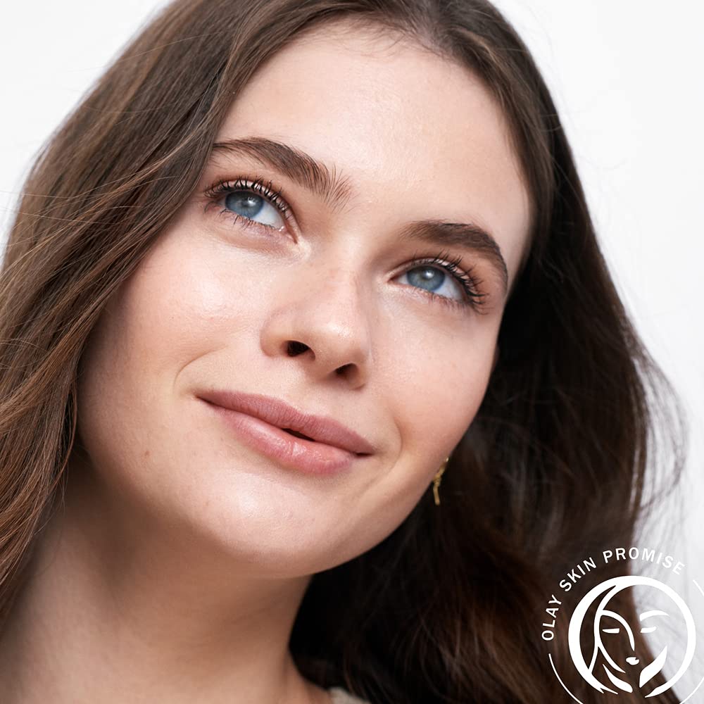 Olay toner in use on face demonstrating oil removal and refreshed matte finish