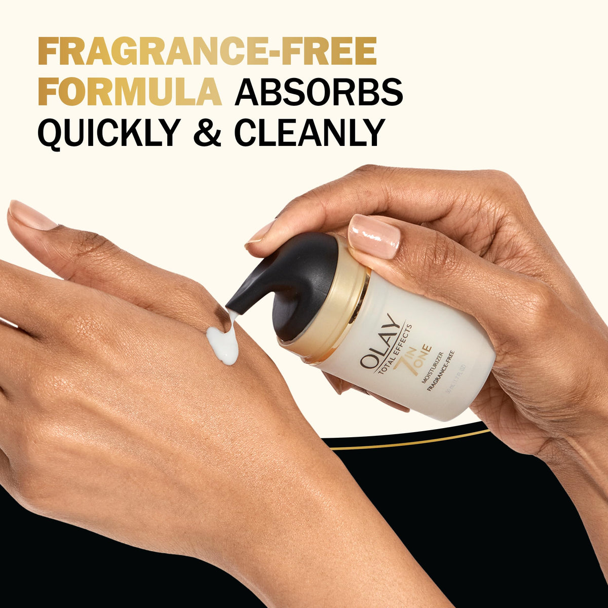 Olay Total Effects cream applied to skin showing smooth hydration