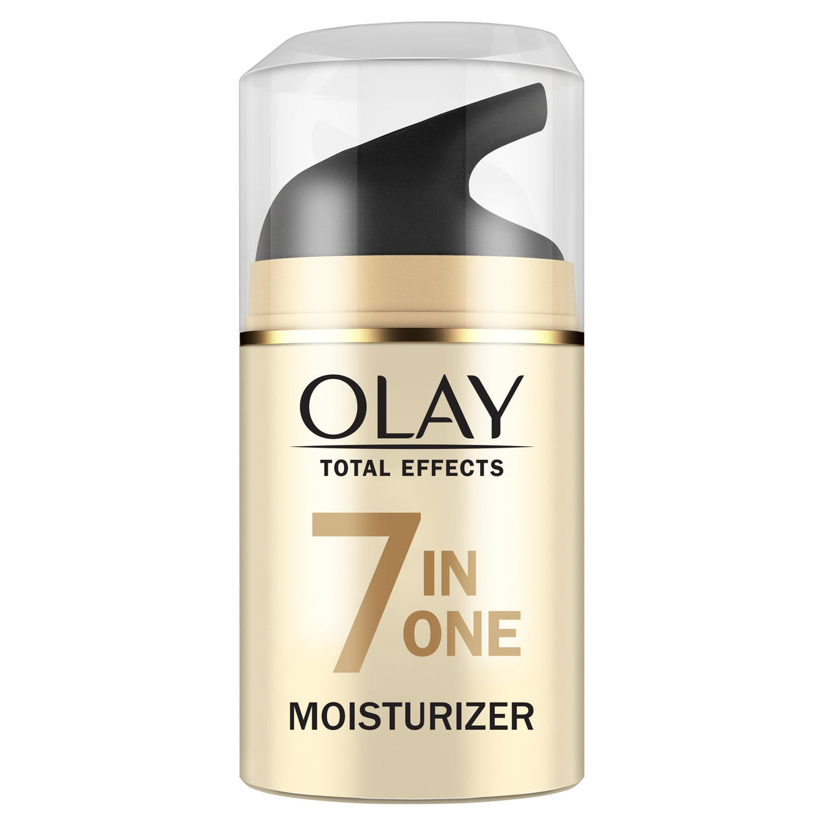 Olay total effects front packaging showing jar and brand benefit