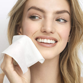 Olay open tub with stacked wipes for convenient at-home use