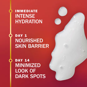 Olay tube with cream dispensed; lightweight texture hydrates and absorbs quickly