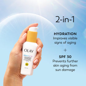 Olay two-pack on bathroom counter conveying reliable morning skincare routine