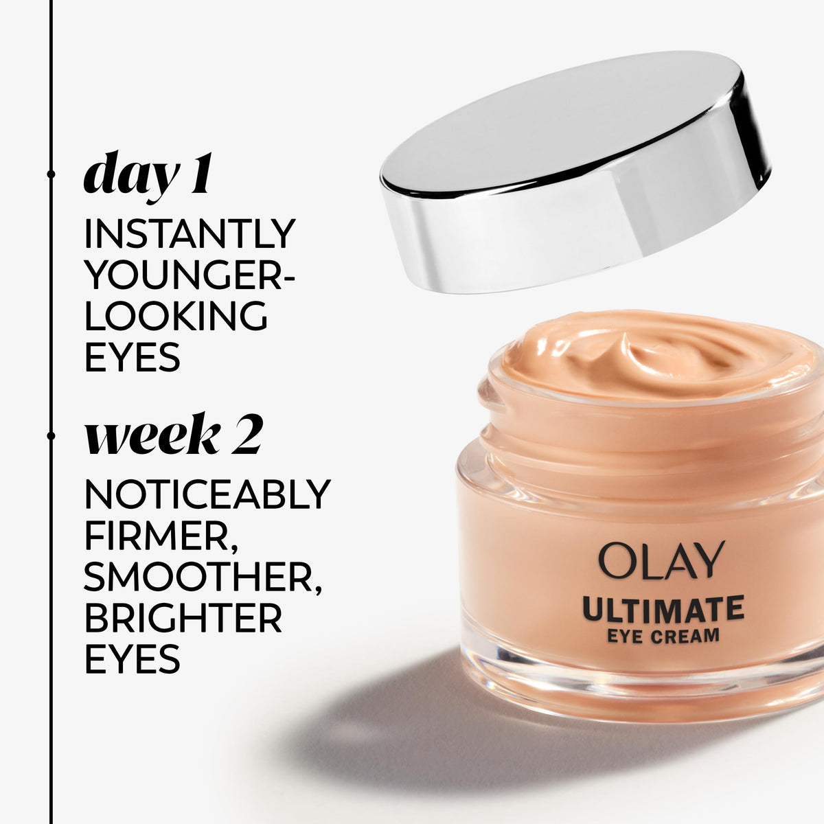 Olay cream applied under eye demonstrating de-puffing benefit