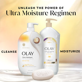 Olay wash paired with Olay lotion on shelf to lock in daily moisture