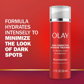 Underarm application photo illustrating Olay treatment reducing dark spot visibility