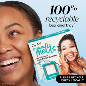 Olay using pad on face demonstrating gentle cleansing for sensitive skin