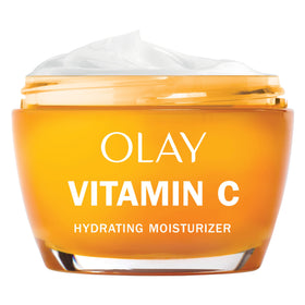 Olay front packaging showing brightening moisturizer delivers hydration