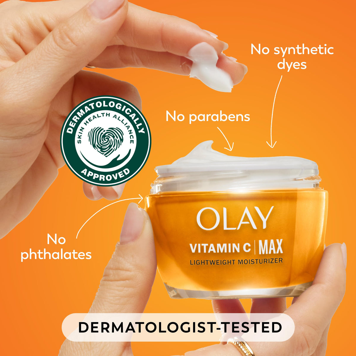 Olay product label showing active ingredients for brighter-looking skin