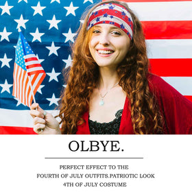 Olbye model wearing a red white blue headband outdoors for a festive look