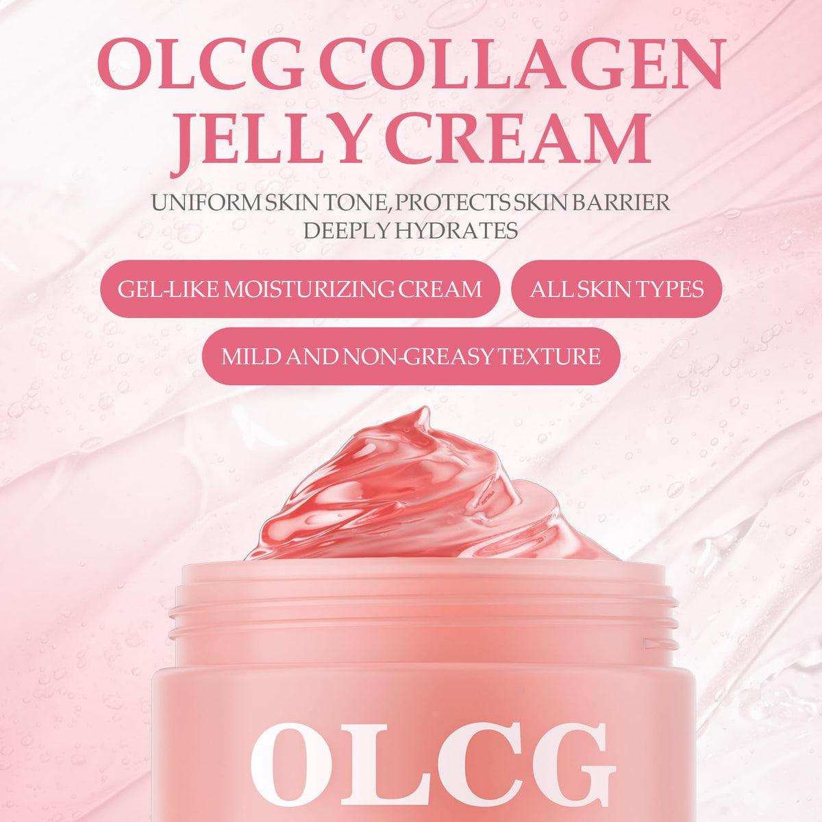 OLCG gel texture close-up highlighting lightweight hydration and fast absorption