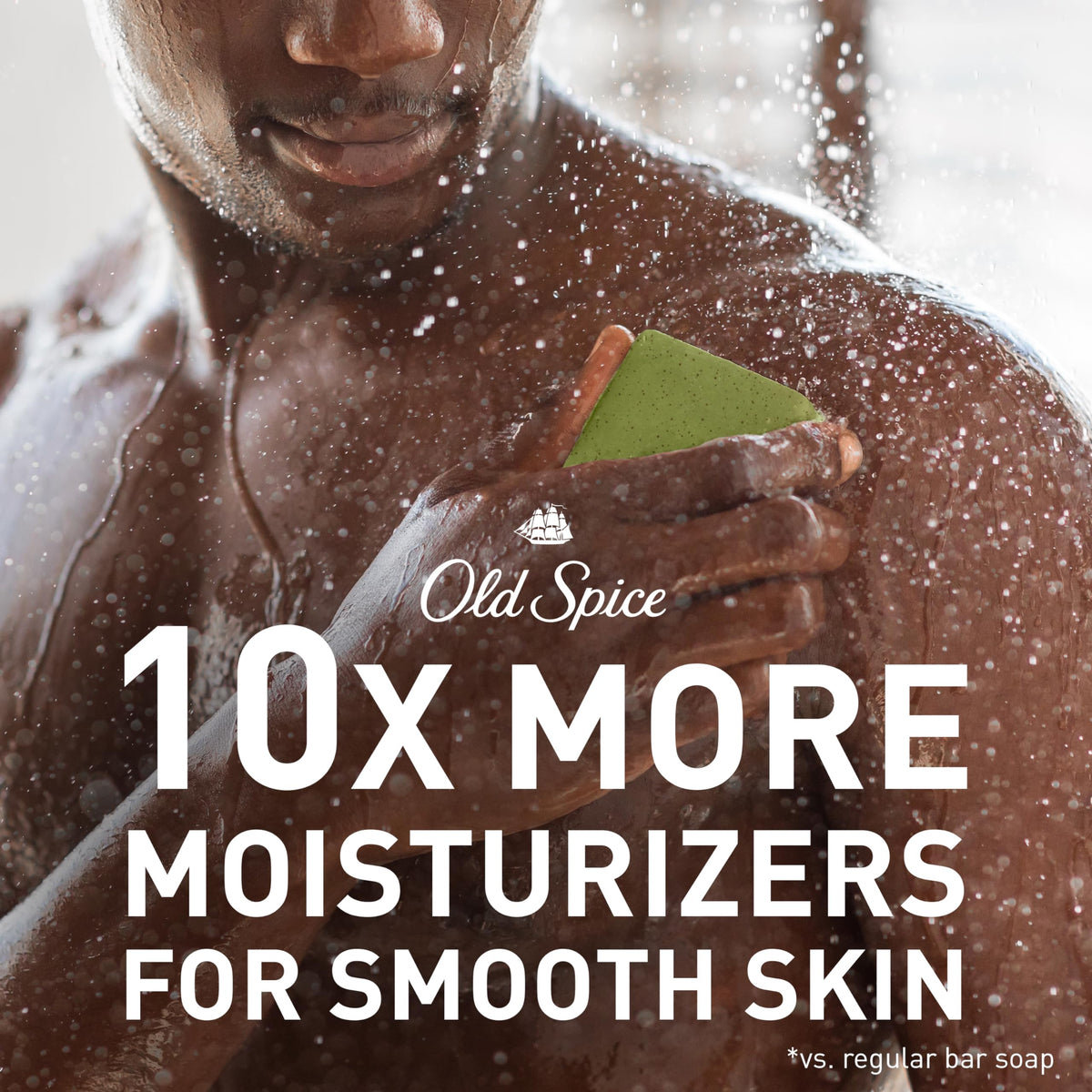 Old Spice bar close-up highlighting exfoliating grit and smooth texture