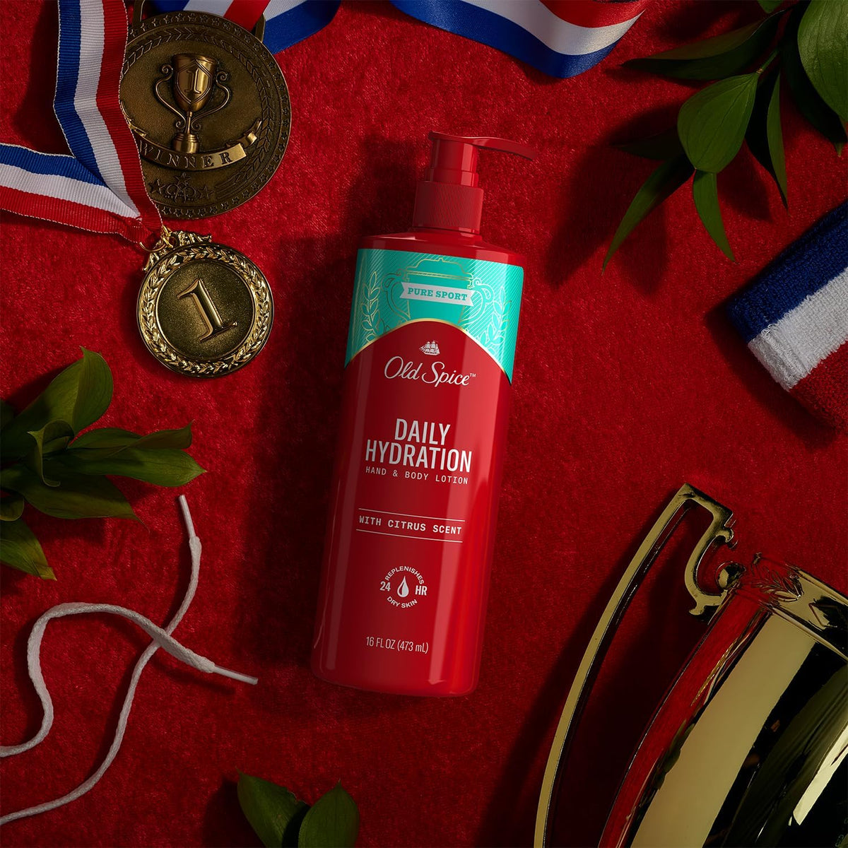 Old Spice bottle on bathroom shelf suggesting everyday accessibility and routine benefit