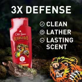 Old Spice Bearglove back label highlighting ingredients and directions