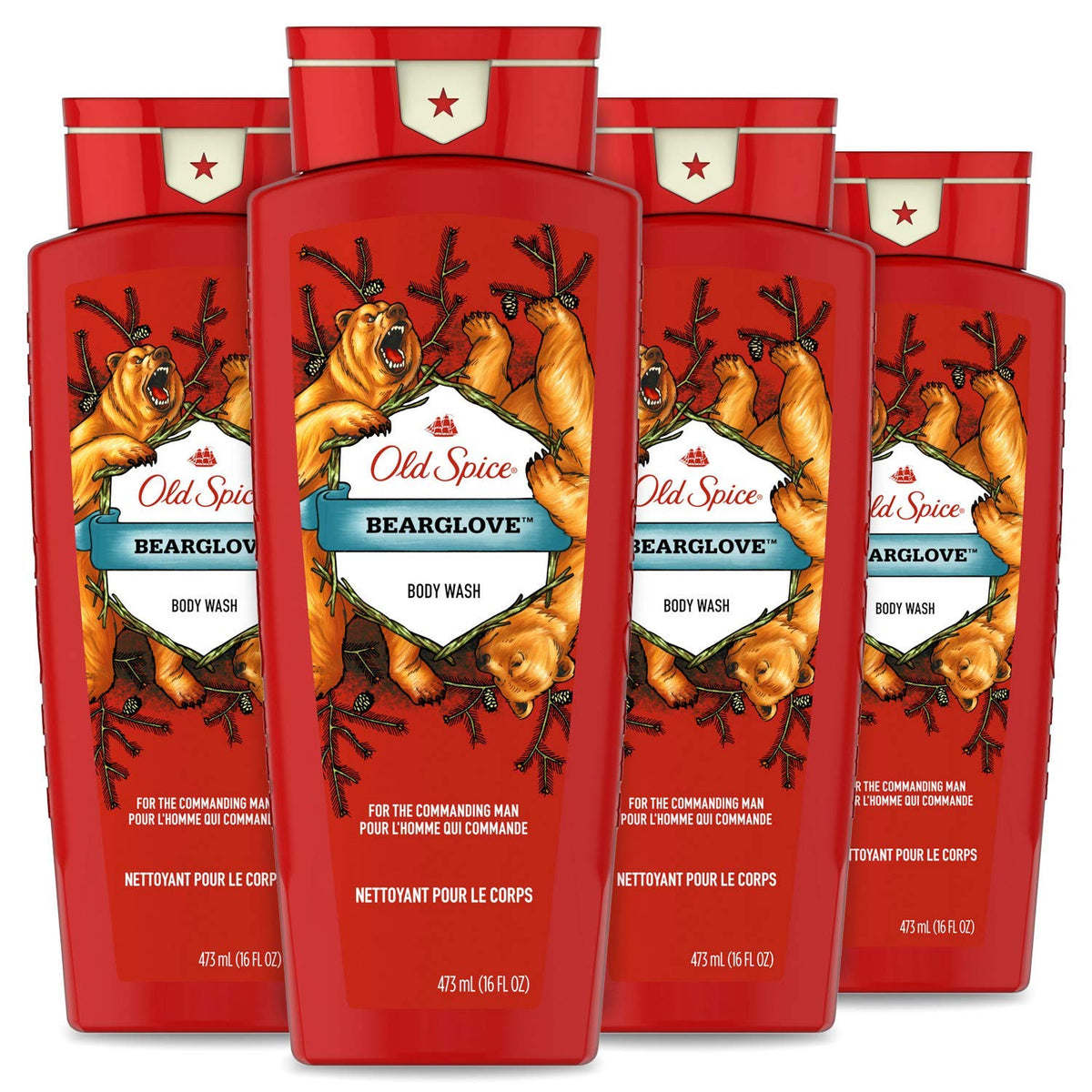 Old Spice Bearglove front label view showing scent and volume benefit