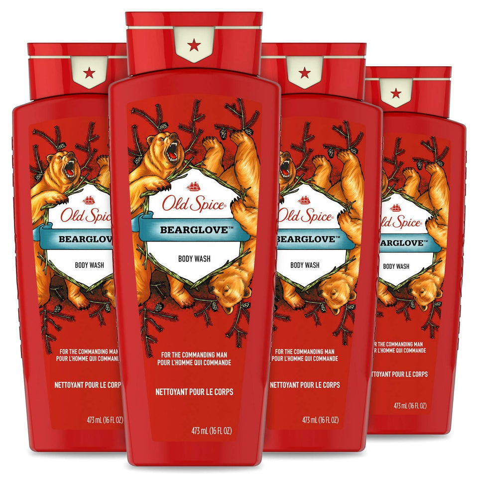 Old Spice Bearglove front label view showing scent and volume benefit