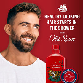 Old Spice Bearglove in-shower lifestyle shot showing quick one-step grooming benefit