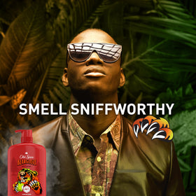Old Spice Bearglove in use in shower demonstrating 2‑in‑1 face and body benefit