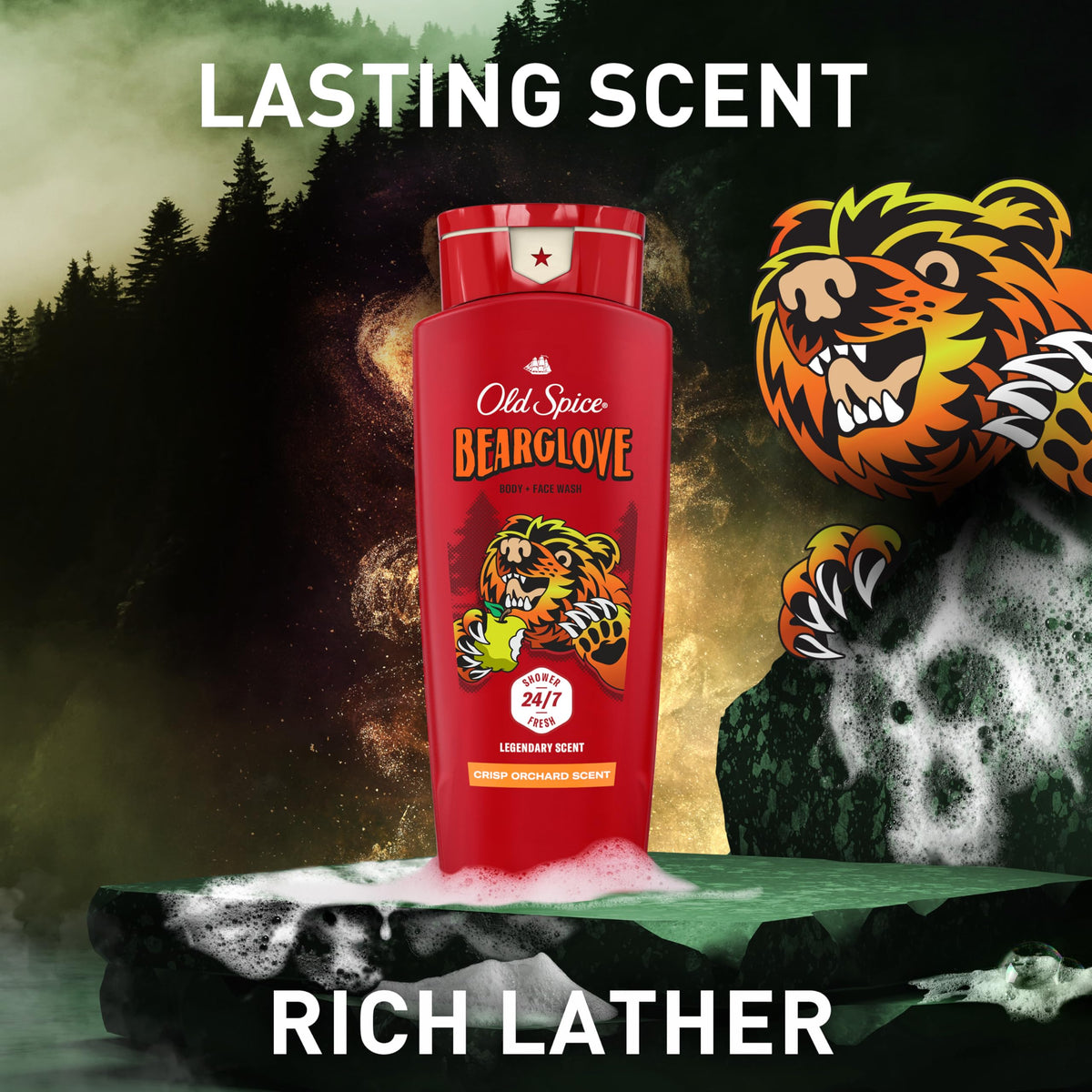 Old Spice Bearglove used by man in shower for refreshing routine