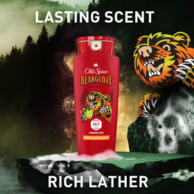 Old Spice Bearglove used by man in shower for refreshing routine