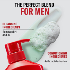 Old Spice Bearglove next to hand to show 13.5 fl oz scale and travel-friendly benefit
