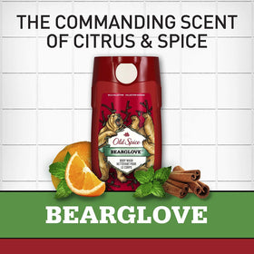 Old Spice Bearglove in shower being used to cleanse skin and remove odor