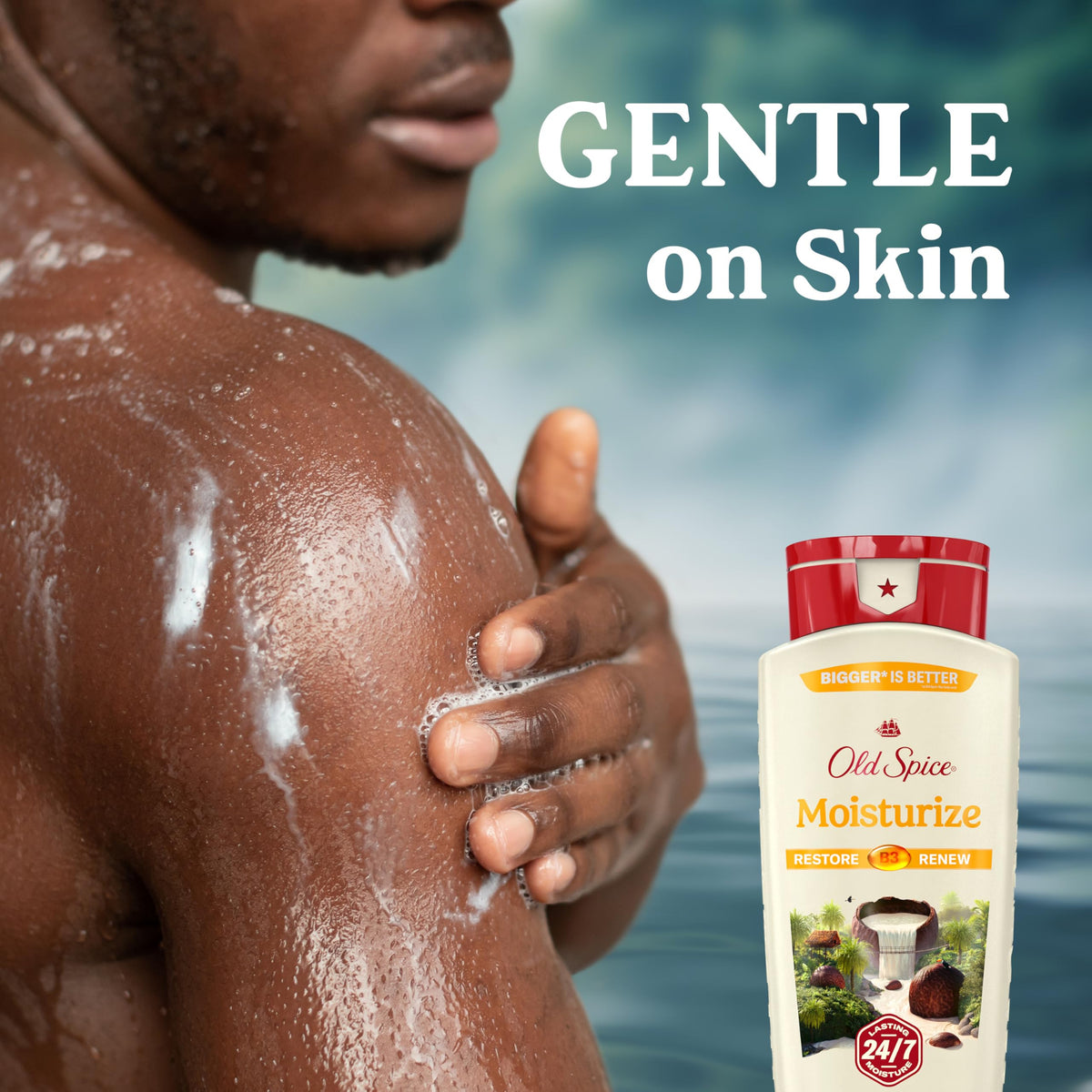 Four Old Spice 18 oz bottles side by side showing convenient multi-pack value