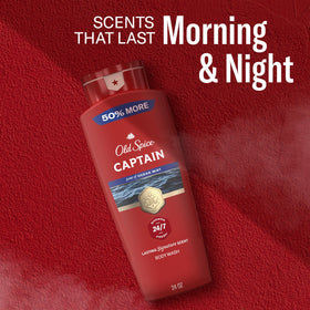 Old Spice in bathroom morning routine setting conveying long-lasting freshness after shower