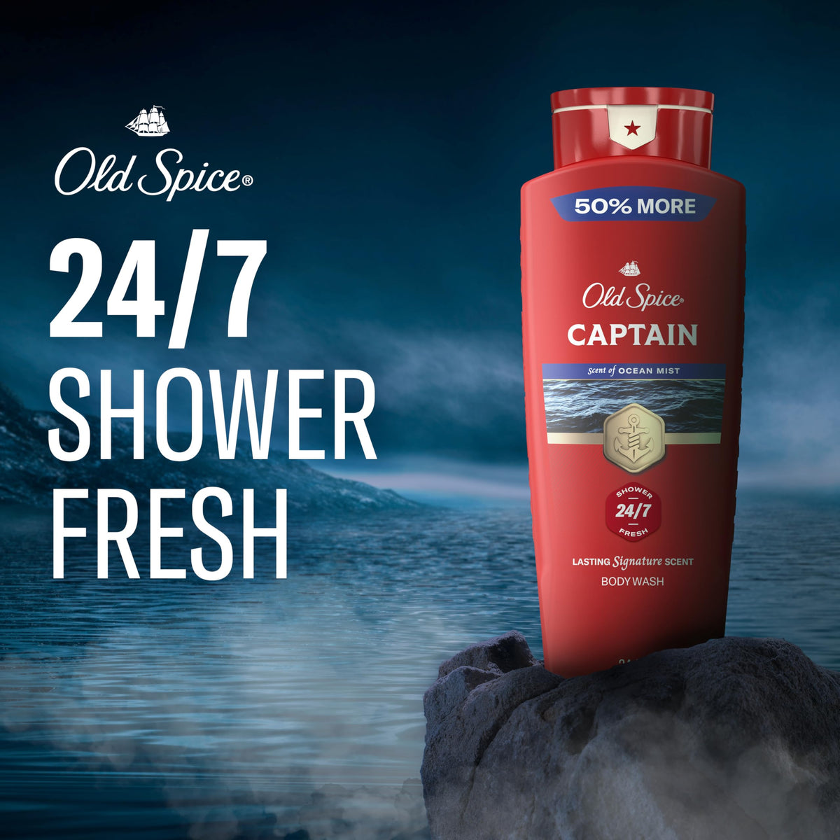 Old Spice pump action producing lather demonstrating effective cleansing and easy use