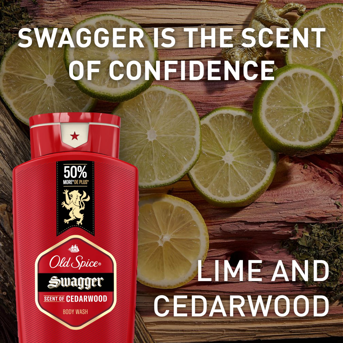 Old Spice with cedar branch visual conveying natural cedarwood fragrance benefit