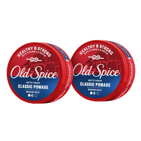 Old Spice classic pomade front packaging showing product and scent benefits