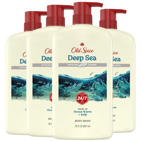 Old Spice bottle front packaging showing ocean waves scent benefit