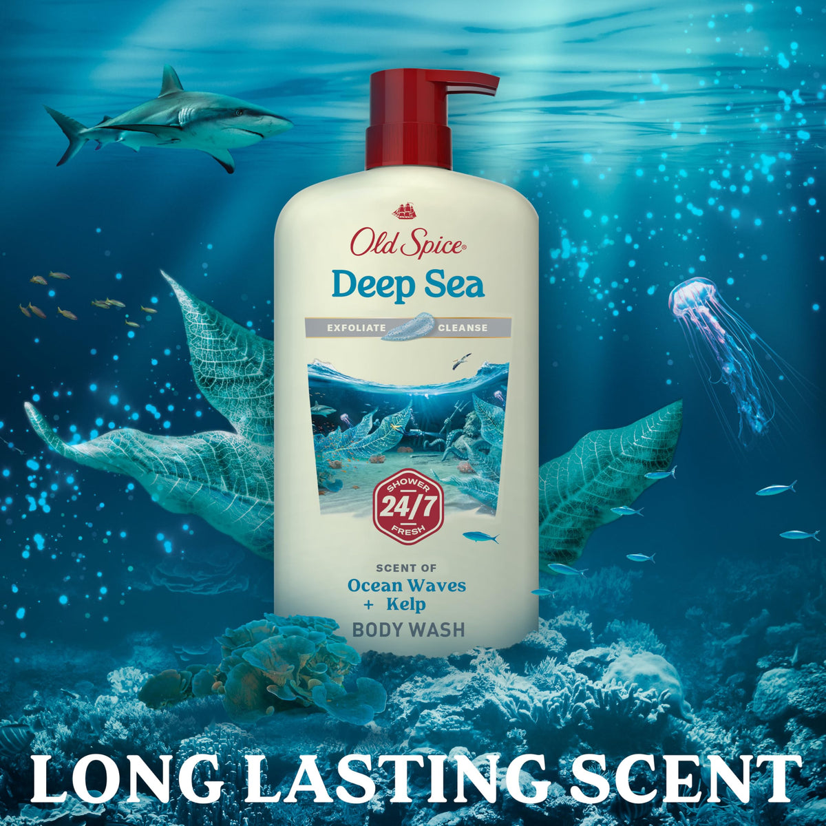 Old Spice in-shower action shot showing quick lather and rinse benefit