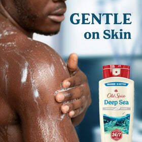 Old Spice bottle staged with shower accessories for easy daily use