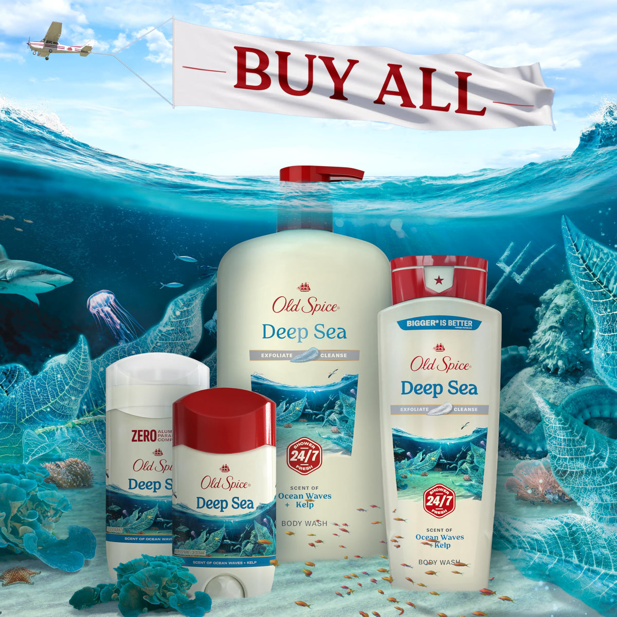Old Spice being used with loofah to exfoliate and refresh skin