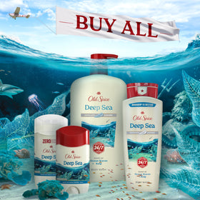 Old Spice being used with loofah to exfoliate and refresh skin