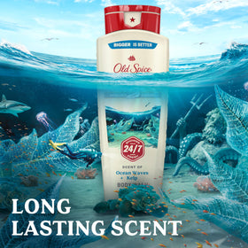 Old Spice bottle held in hand demonstrating 18 oz scale and travel convenience